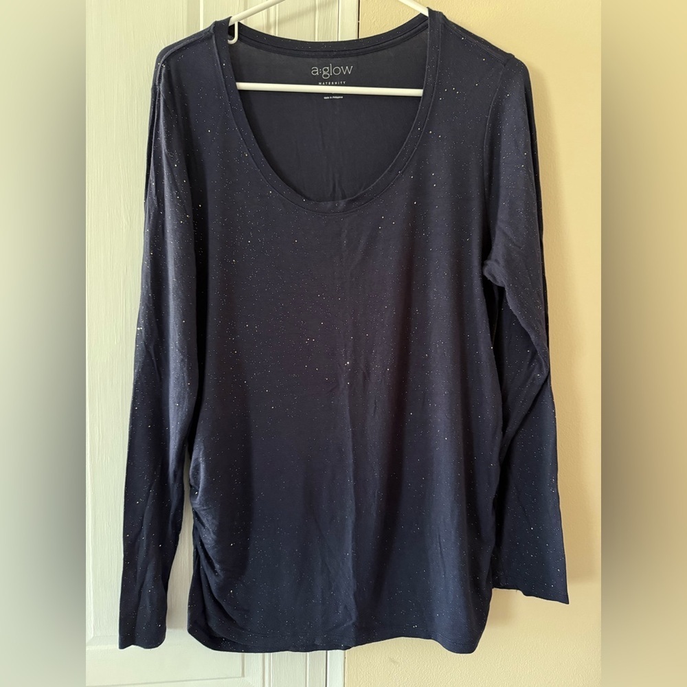 Gold and Navy Sparkle long sleeve maternity shirt‎ A Glow Large